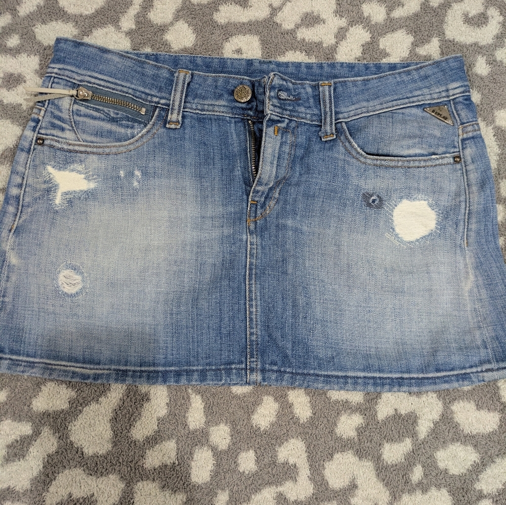 Vintage Replay Italian Denim Distressed Mini Skirt Low Rise Y2K